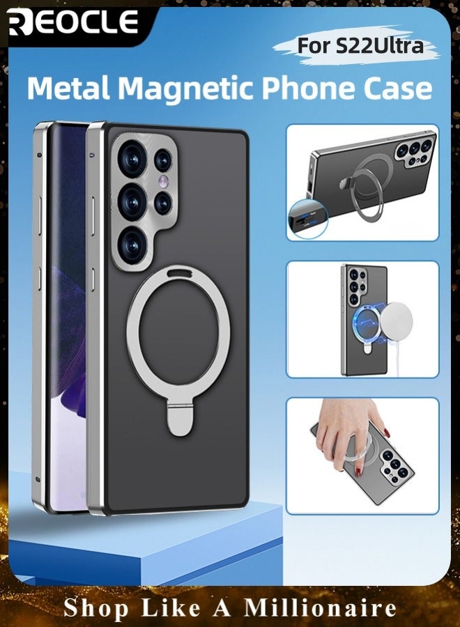 REOCLE Magnetic Phone Case Phone Cover Double-Sided Protection Metal Frame Phone Case with Invisible Magsafe Bracket for Samsung S23 S22 Ultra  - Image 1