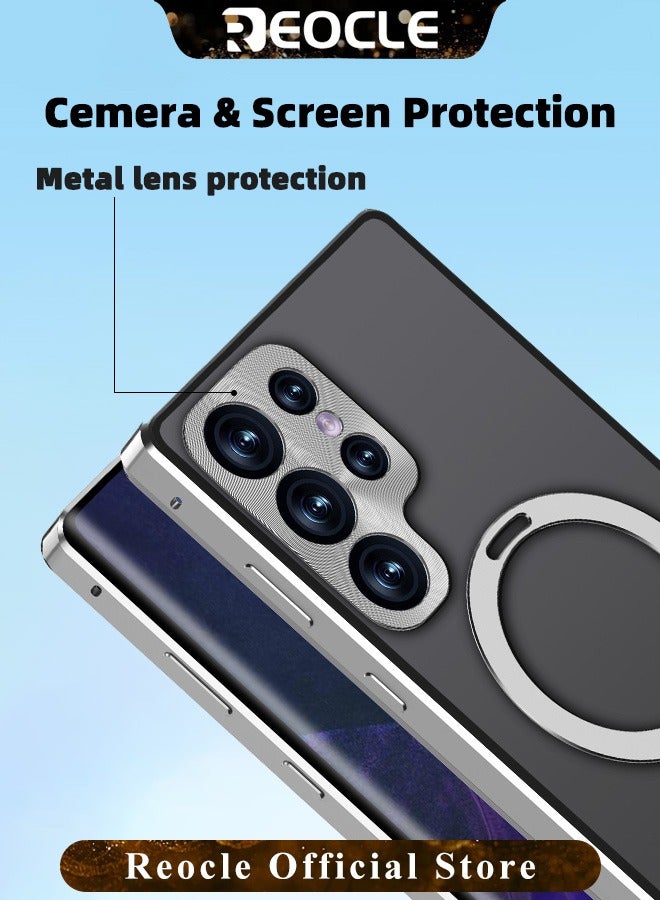 REOCLE Magnetic Phone Case Phone Cover Double-Sided Protection Metal Frame Phone Case with Invisible Magsafe Bracket for Samsung S23 S22 Ultra  - Image 3