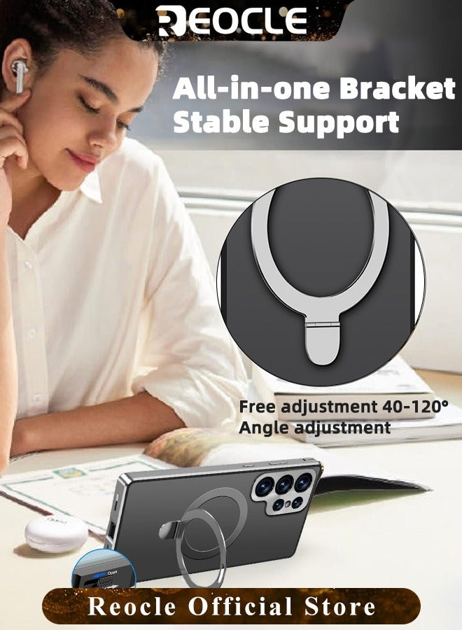 REOCLE Magnetic Phone Case Phone Cover Double-Sided Protection Metal Frame Phone Case with Invisible Magsafe Bracket for Samsung S23 S22 Ultra  - Image 4