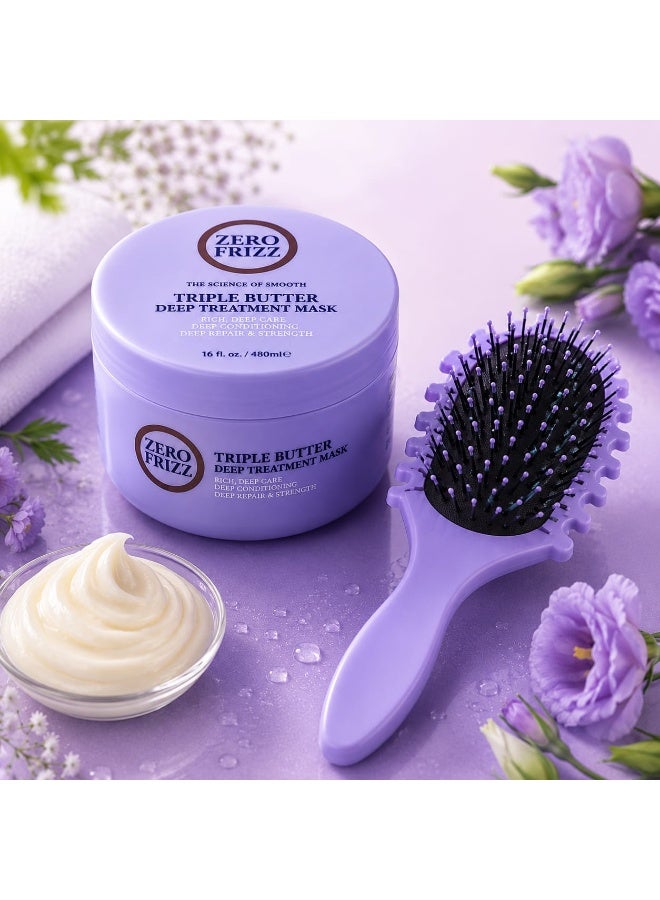 Zero Frizz Hair mask to treat frizz, moisturize and repair damaged hair 480ml + free hairbrush - Image 1