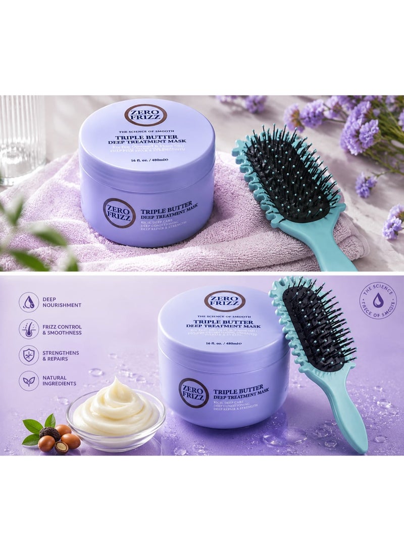 Zero Frizz Hair mask to treat frizz, moisturize and repair damaged hair 480ml + free hairbrush - Image 2