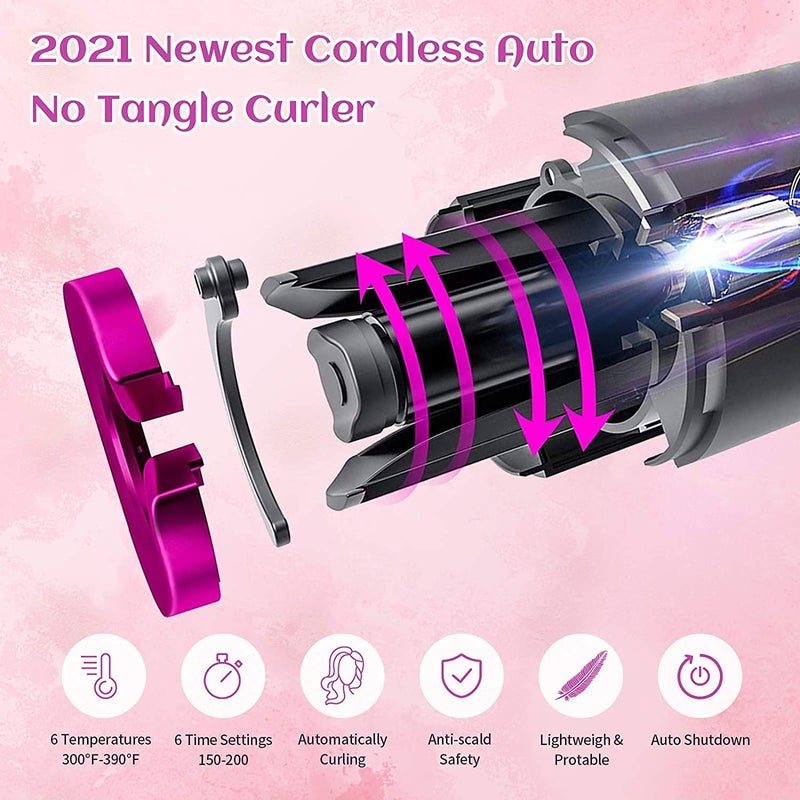 Deoxys Cordless Automatic Hair Curler AntiTangle Wireless Auto Curling Iron Wand Portable USB Rechargeable Spin Curler Ceramic Barrel Rotating for Short HairLong HairHeats Up QuickDE28 - Image 2