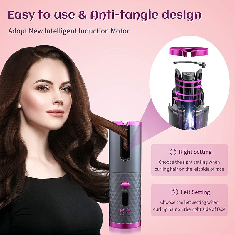 Deoxys Cordless Automatic Hair Curler AntiTangle Wireless Auto Curling Iron Wand Portable USB Rechargeable Spin Curler Ceramic Barrel Rotating for Short HairLong HairHeats Up QuickDE28 - Image 4
