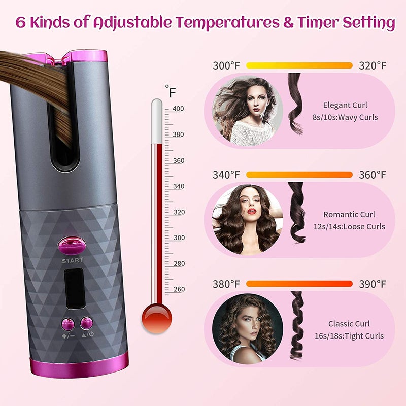 Deoxys Cordless Automatic Hair Curler AntiTangle Wireless Auto Curling Iron Wand Portable USB Rechargeable Spin Curler Ceramic Barrel Rotating for Short HairLong HairHeats Up QuickDE28 - Image 3