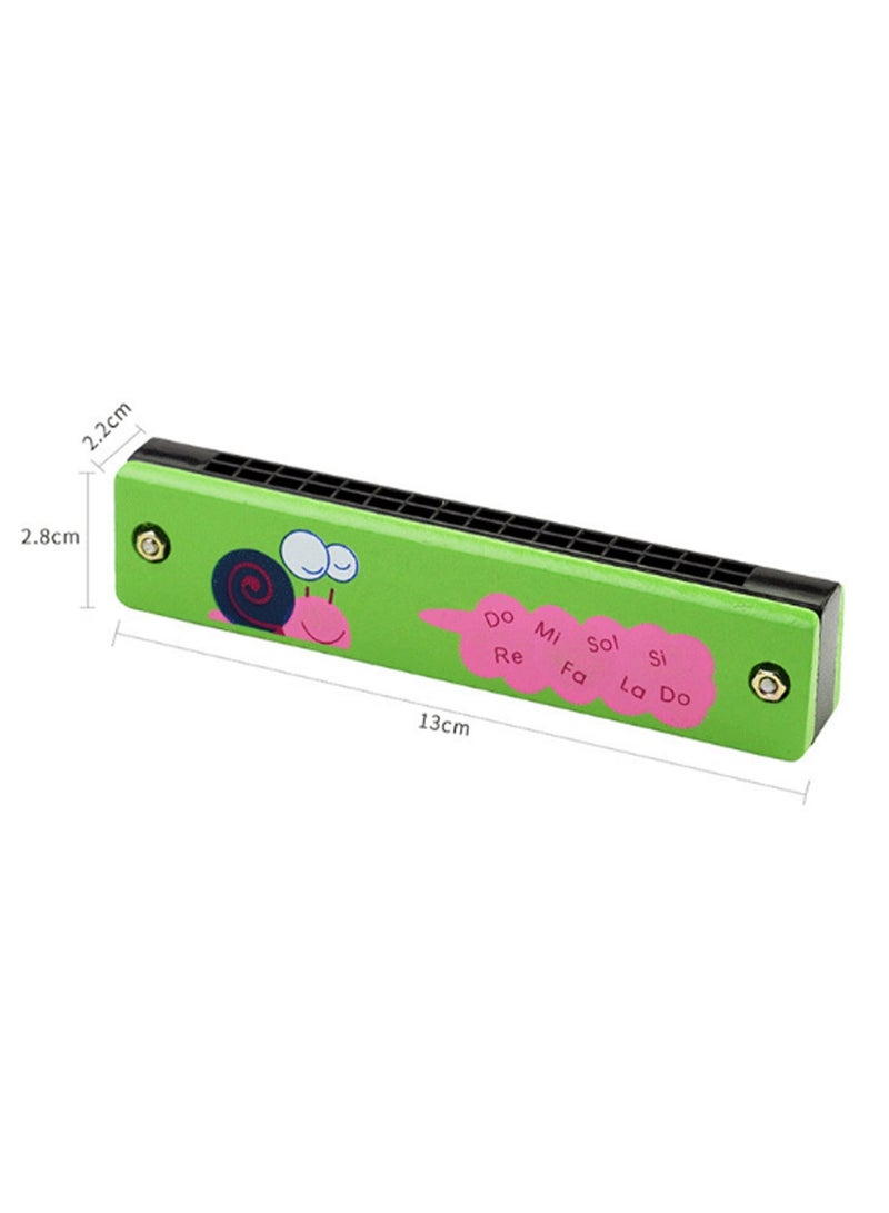 Generic Strawberry Green Wooden Harmonica 16 Holes Children'S Harmonica Music Toy Kindergarten Music Teaching Aids Elementary School Students Beginners Wind Instrument  - Image 2