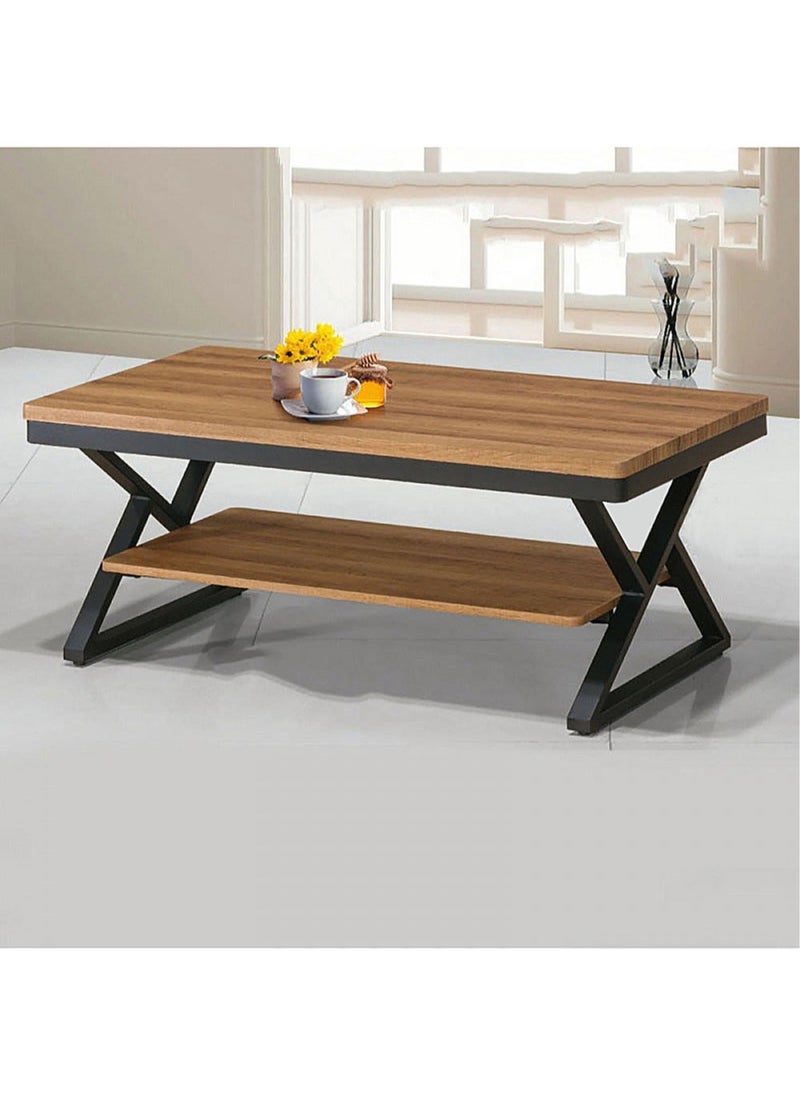 AGD - Wooden 2 Layer Rectangular Coffee Table with Open Storage Shelf, Modern Small Furniture Table for Living Room Home Office Sofa Table 110 x 60 x 45 cm Wooden Color - Image 1