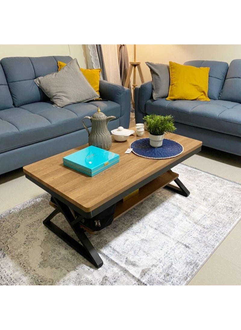 AGD - Wooden 2 Layer Rectangular Coffee Table with Open Storage Shelf, Modern Small Furniture Table for Living Room Home Office Sofa Table 110 x 60 x 45 cm Wooden Color - Image 1