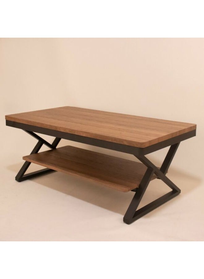 AGD - Wooden 2 Layer Rectangular Coffee Table with Open Storage Shelf, Modern Small Furniture Table for Living Room Home Office Sofa Table 110 x 60 x 45 cm Wooden Color - Image 1