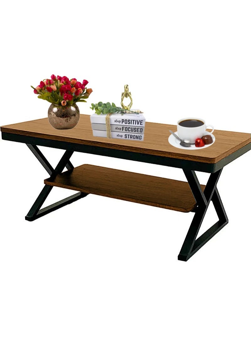 AGD - Wooden 2 Layer Rectangular Coffee Table with Open Storage Shelf, Modern Small Furniture Table for Living Room Home Office Sofa Table 110 x 60 x 45 cm Wooden Color - Image 1