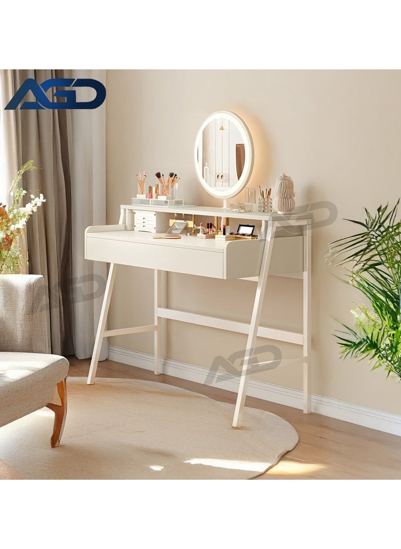 AGD Modern Design Vanity Table with Mirror, Two-Drawer Storage Makeup Table, Multifunctional Bedroom Dresser (100x35x90 cm)  - Image 1
