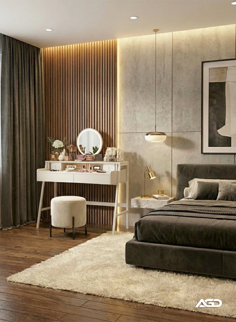 AGD Modern Design Vanity Table with Lighted Mirror, Two-Drawer Storage Makeup Table, Multifunctional Bedroom Dresser (80x40x126 cm) - Image 4