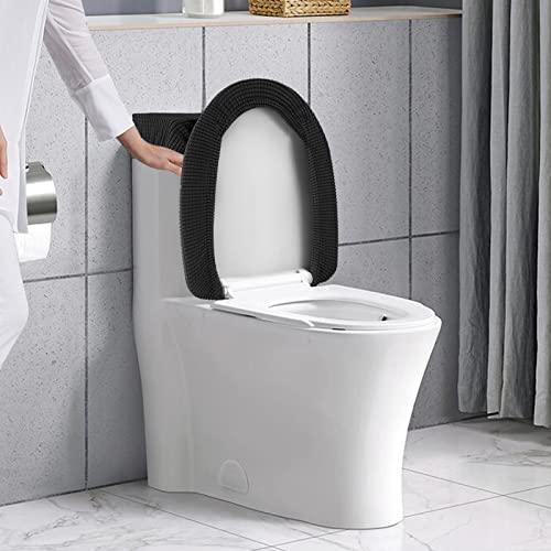 AZHCHKE Toilet Lid Cover and Toilet Tank Cover Stretch Toilet Covers Set for Bathroom, Polyester Spandex Jacquard Fabric, Machine Washable, with Elastic Bottom, Black - Image 5