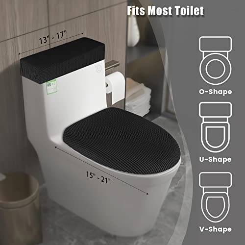 AZHCHKE Toilet Lid Cover and Toilet Tank Cover Stretch Toilet Covers Set for Bathroom, Polyester Spandex Jacquard Fabric, Machine Washable, with Elastic Bottom, Black - Image 4