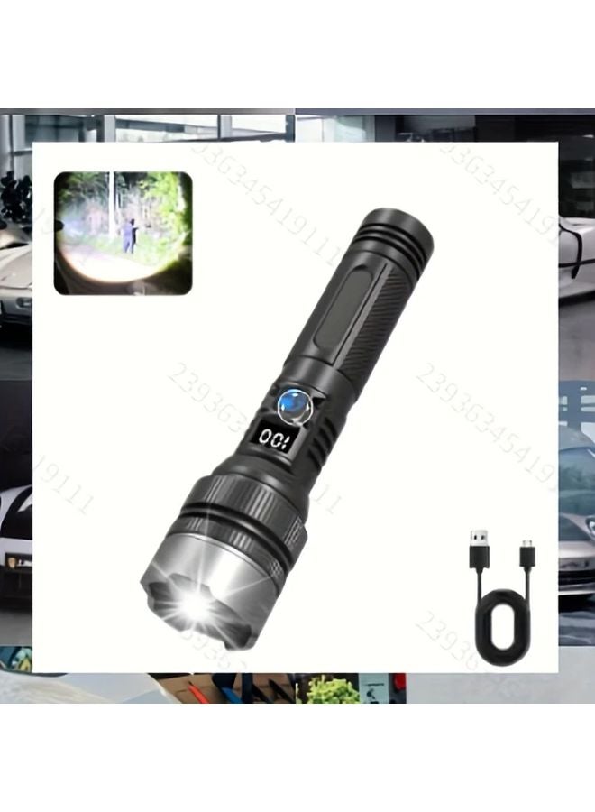 Black 9685 USB C Rechargeable LED Flashlight With Digital Display Long Range Beam For Camping Emergency - Image 1