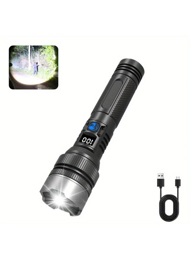 Black 9685 USB C Rechargeable LED Flashlight With Digital Display Long Range Beam For Camping Emergency - Image 2