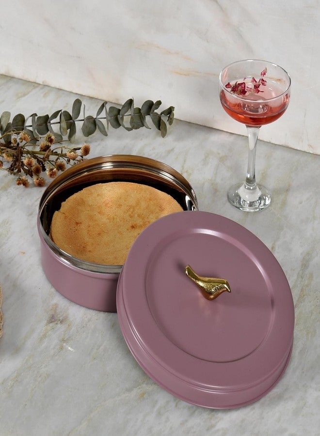Elan Tight Lid Stainless Steel Casted Bird | Storage Box for Roti/Papad/Chapati | Multipurpose Dabba with Tight Lid | Roti Server (Casserole, Mauve) - Image 1