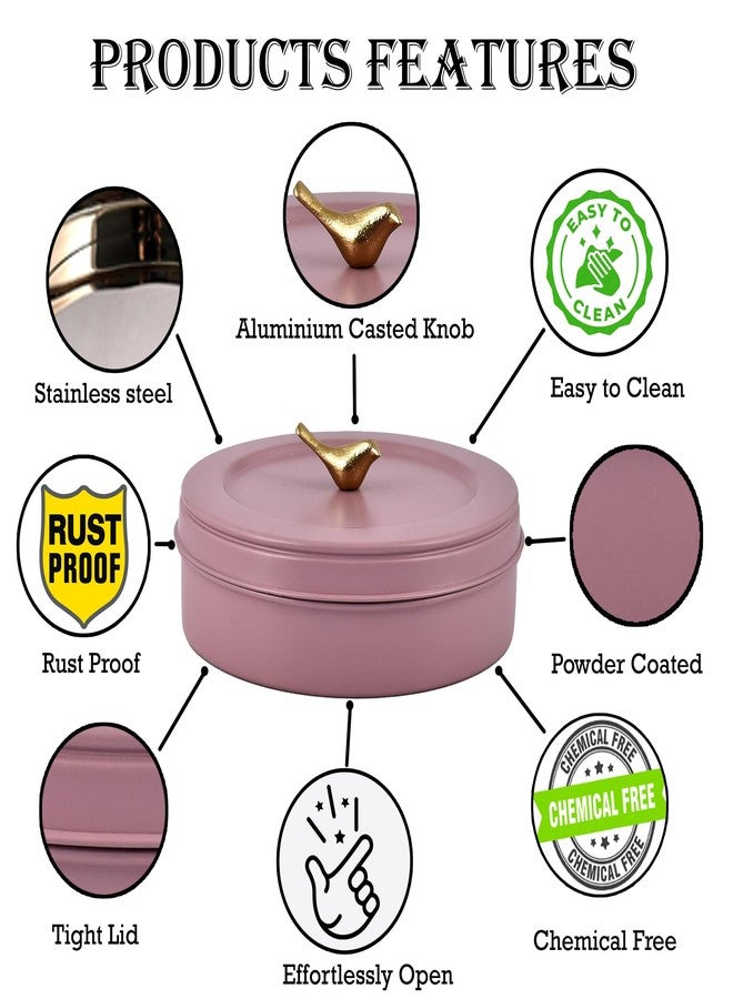 Elan Tight Lid Stainless Steel Casted Bird | Storage Box for Roti/Papad/Chapati | Multipurpose Dabba with Tight Lid | Roti Server (Casserole, Mauve) - Image 3
