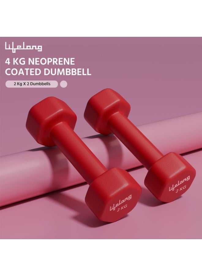 Lifelong Neoprene Dumbbells Set of 2 (2kg x 2) Fixed Weight Set for Home Gym, Fitness, Gym Exercise, Home Workout Weights for Men & Women, Red - Image 2