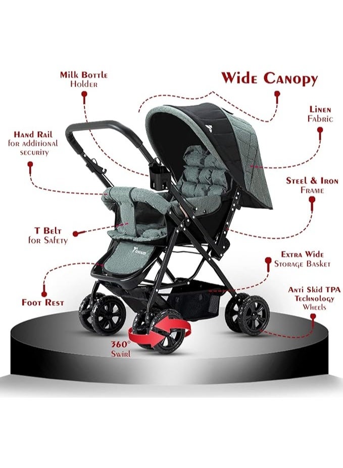 Teknum Look at Me Reversible Stroller | Forward-Facing and Parent Seat | 3-Point Harness | Reversible Handle | Shock Absorbing System | Powerful Brakes | Wide Seat | Newborn to 36 Months - Image 4