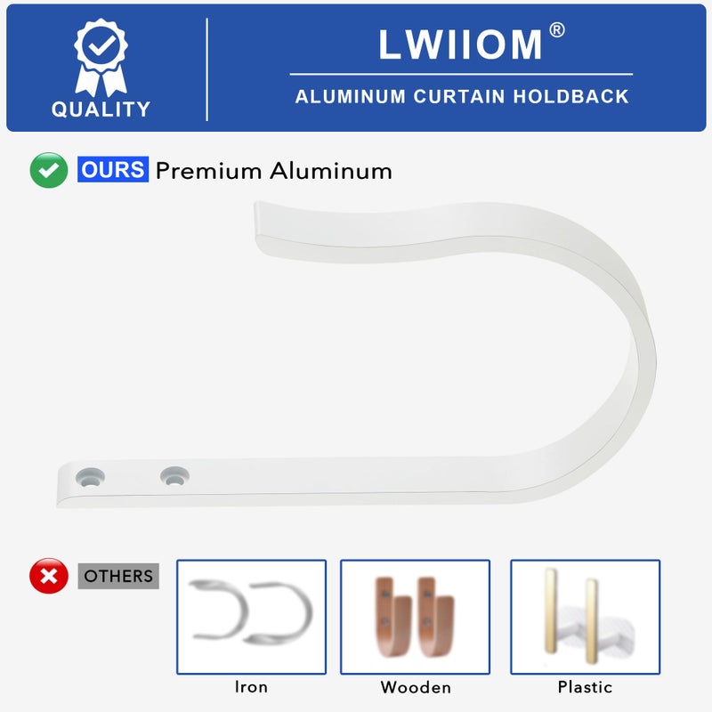 Lwiiom حواجز ستائر من الألومنيوم الصلب على شكل حرف U مثبتة على الحائط (أبيض غير لامع - 4 قطع) - Image 3