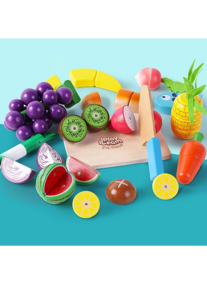 iPlay, iLearn iPlay, iLearn Wooden Play Food Toy, Kids Wood Cutting Magnetic Fruit Vegetables, Toddler Cooking Pretend Play Kitchen Food Set, Montessori Educational Birthday Gift for Age 3 4 5 6 7 Year Old Girl Boy  - Image 2