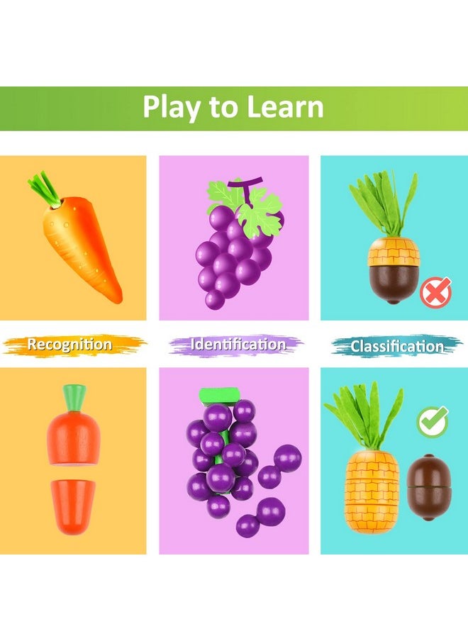 iPlay, iLearn iPlay, iLearn Wooden Play Food Toy, Kids Wood Cutting Magnetic Fruit Vegetables, Toddler Cooking Pretend Play Kitchen Food Set, Montessori Educational Birthday Gift for Age 3 4 5 6 7 Year Old Girl Boy  - Image 5