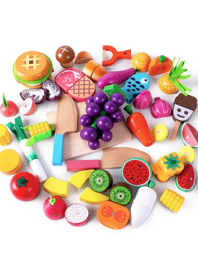 iPlay, iLearn iPlay, iLearn Wooden Play Food Toy, Kids Wood Cutting Magnetic Fruit Vegetables, Toddler Cooking Pretend Play Kitchen Food Set, Montessori Educational Birthday Gift for Age 3 4 5 6 7 Year Old Girl Boy  - Image 1