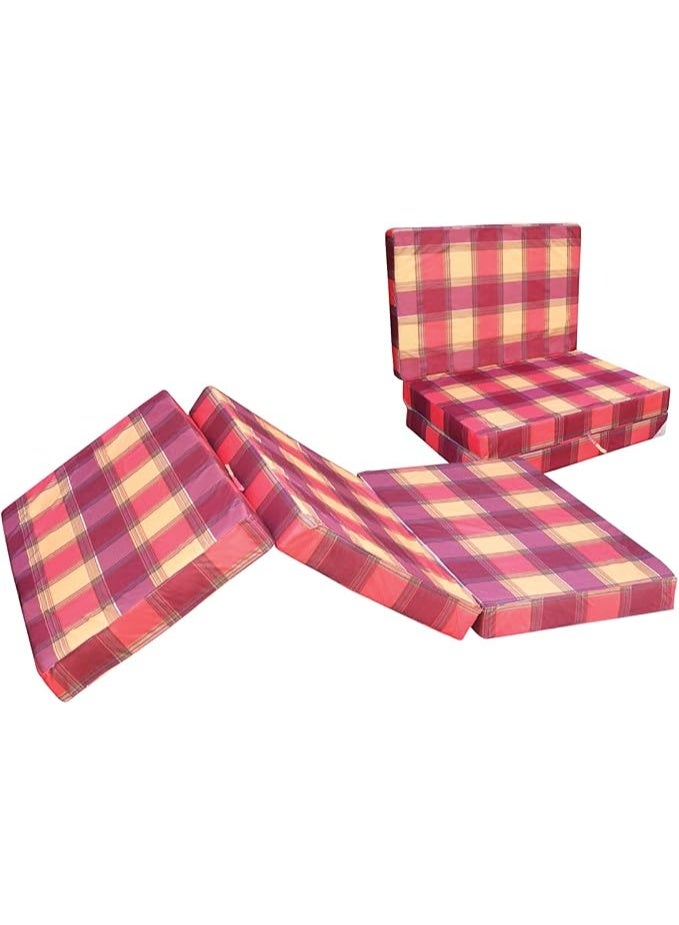Foldable Tri-Fold Foam Mattress  Portable Sleeping Bed with Durable Checkered Cover for Guests, Camping, Kids Play Zone & Home Comfort Lightweight, Compact & Easy to Store