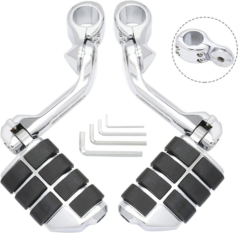 JUNJUMOTO Long Angled Adjustable Highway Peg Mount Kit for Harley Motorcycles (Chrome) - Image 1