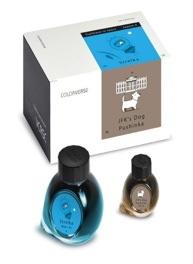 Colorverse Strelka & JFK's Dog Pushinka | Blue & Brown | Fountain Pen Ink Bottles | 65ml & 15ml | Dye Based | 2 Bottle Set | Multiverse Series - Image 1