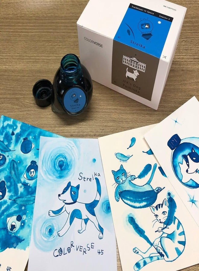 Colorverse Strelka & JFK's Dog Pushinka | Blue & Brown | Fountain Pen Ink Bottles | 65ml & 15ml | Dye Based | 2 Bottle Set | Multiverse Series - Image 4