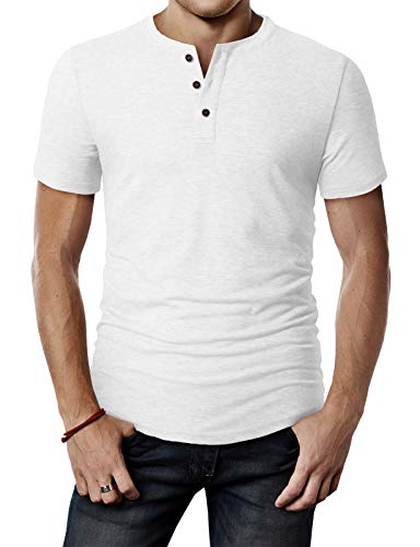 H2H Mens Slim Fit ButtonFront Short Sleeve TShirt in Solid Color White US LAsia XL CMTTS0203 - Image 1