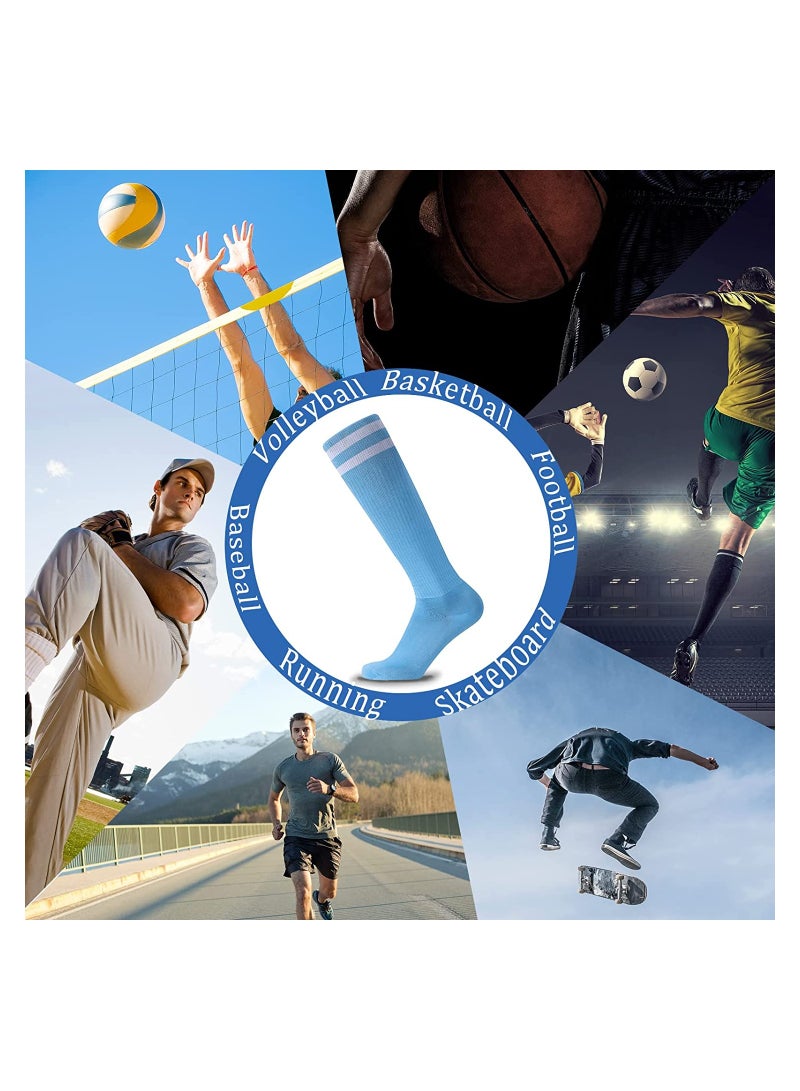 3 Pairs Kids Soccer Socks Long Football Knee High Athletic School Team Dance  Sports Socks for 5 to 12 Youth Boys Girls Sky Blue - Image 2
