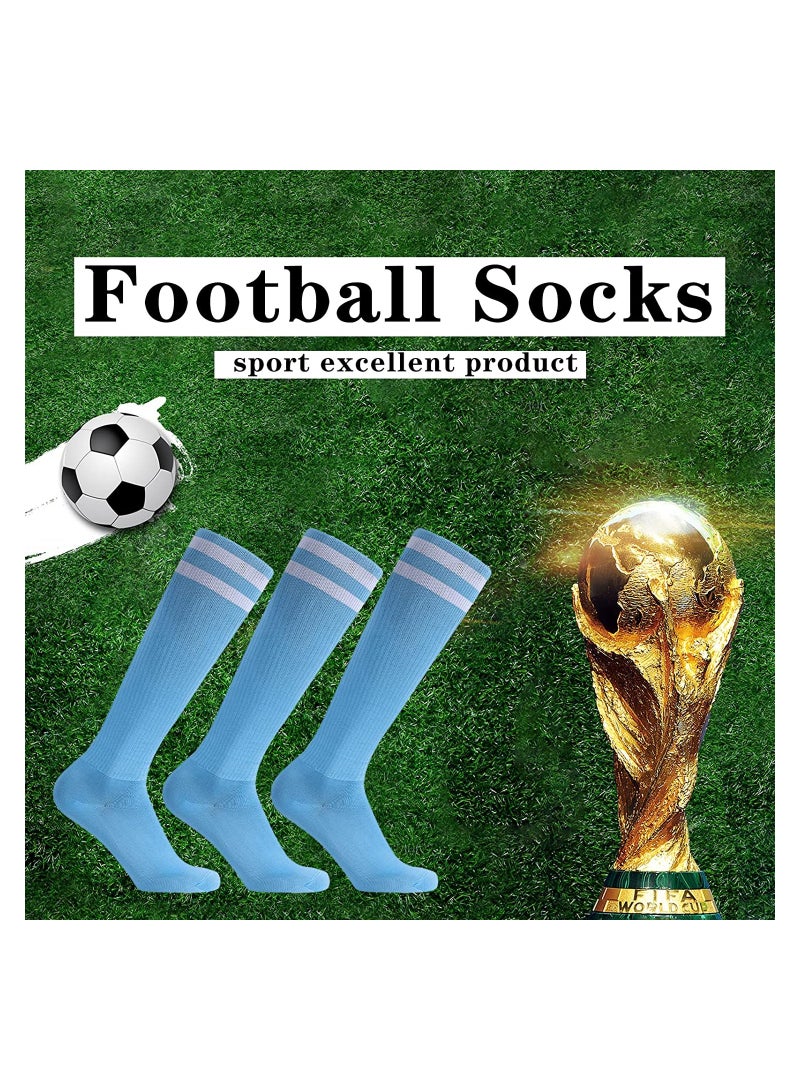 3 Pairs Kids Soccer Socks Long Football Knee High Athletic School Team Dance  Sports Socks for 5 to 12 Youth Boys Girls Sky Blue - Image 4