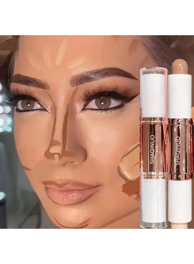SHAQINUO Dual-End Highlighter Contour Stick, 3D Facial Contouring, Natural And Long-Lasting, Brightens Skin Tone, Waterproof And Sweatproof, Creates Dimensional On-Screen Makeup, Multi-Purpose Facial Makeup, Buildable Coverage Foundation Stick - Image 2