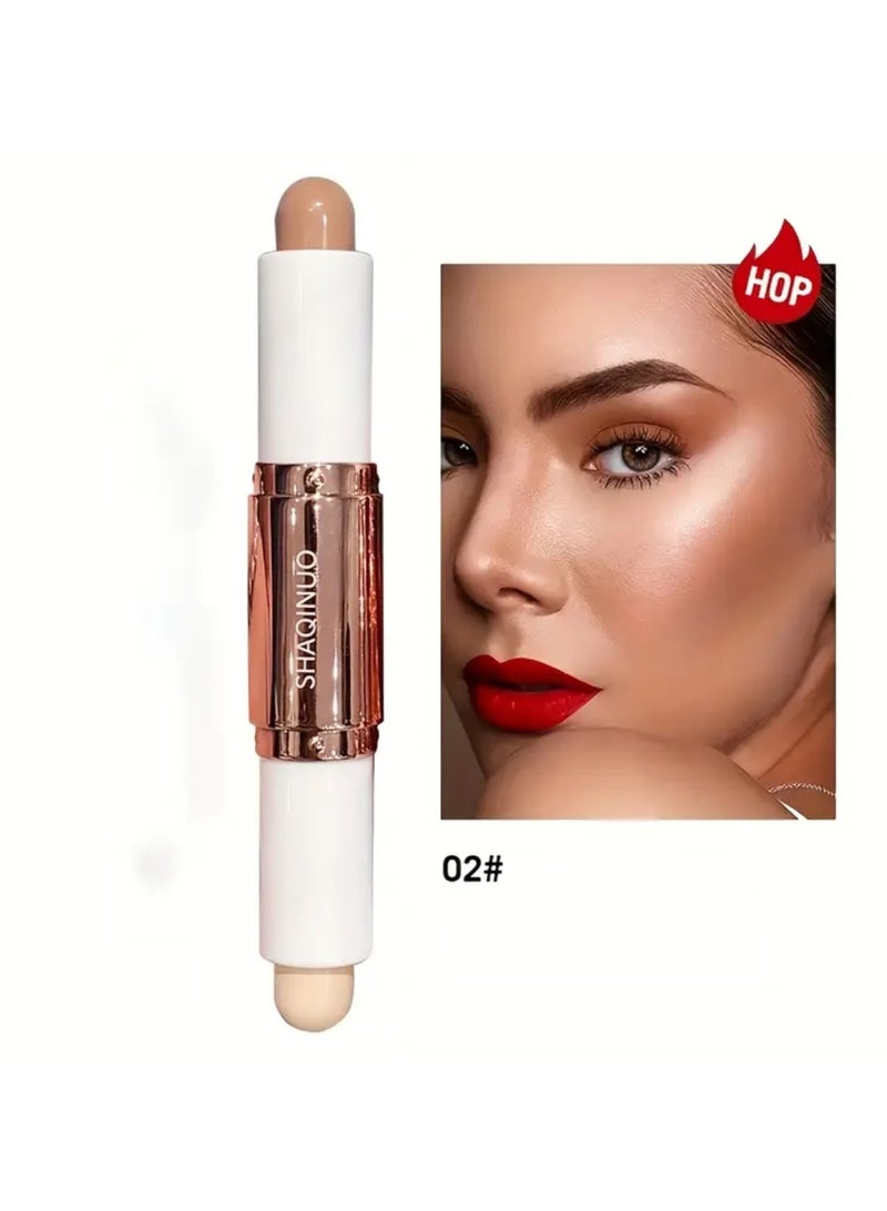 SHAQINUO Dual-End Highlighter Contour Stick, 3D Facial Contouring, Natural And Long-Lasting, Brightens Skin Tone, Waterproof And Sweatproof, Creates Dimensional On-Screen Makeup, Multi-Purpose Facial Makeup, Buildable Coverage Foundation Stick - Image 3