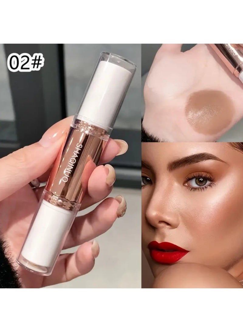 SHAQINUO Dual-End Highlighter Contour Stick, 3D Facial Contouring, Natural And Long-Lasting, Brightens Skin Tone, Waterproof And Sweatproof, Creates Dimensional On-Screen Makeup, Multi-Purpose Facial Makeup, Buildable Coverage Foundation Stick - Image 4