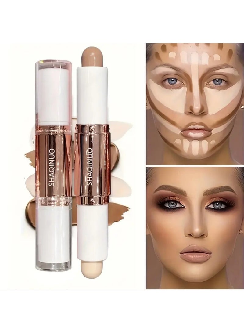 SHAQINUO Dual-End Highlighter Contour Stick, 3D Facial Contouring, Natural And Long-Lasting, Brightens Skin Tone, Waterproof And Sweatproof, Creates Dimensional On-Screen Makeup, Multi-Purpose Facial Makeup, Buildable Coverage Foundation Stick - Image 1