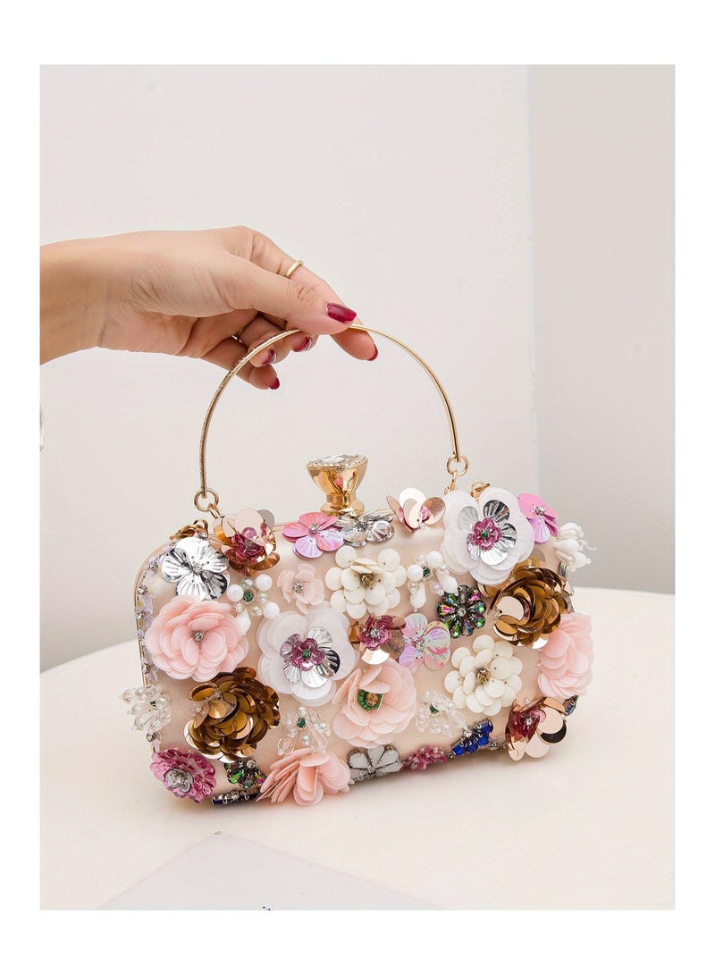 Elegant Mini Flower Decor Clutch Bag – Sparkling Rhinestone Evening Handbag with Exquisite Design, Perfect for Women's Dinner Party, Carnaval & Formal Occasions (7.87"x4.33"x1.77"), Pink  - Image 5