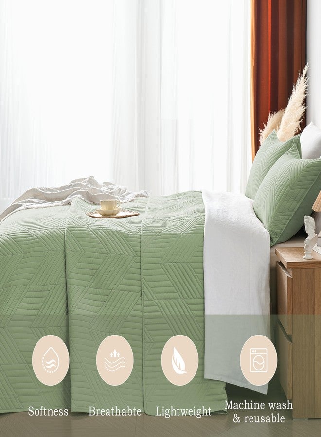 Davulos Queen Quilt Bedding Set,Sage Green Ultrasonic Full/Queen Quilt Set Reversible Microfiber Bedspread,Lightweight Soft Modern Geometric Coverlet Set for All Seasons(1 Quilt,2 Pillow Shams) - Image 3