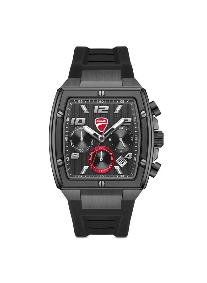 Ducati Pioneer Black Dial, Silicone Strap, Chronograph Watch for Men, 41mm