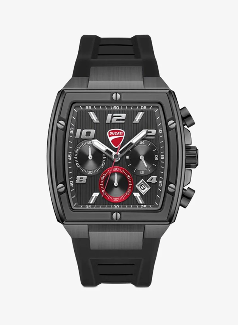 Ducati Pioneer Black Dial, Silicone Strap, Chronograph Watch for Men, 41mm