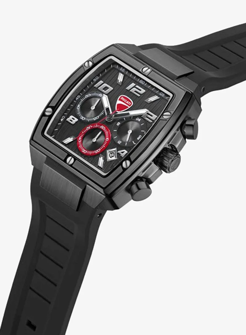 Ducati Pioneer Black Dial, Silicone Strap, Chronograph Watch for Men, 41mm
