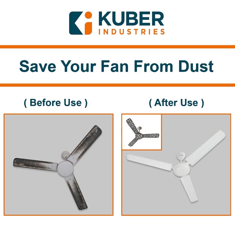 Kuber Industries PVC Square Print Dust Proof Three Blade Ceiling Fan Cover (Grey) 54KM4010 - Image 5