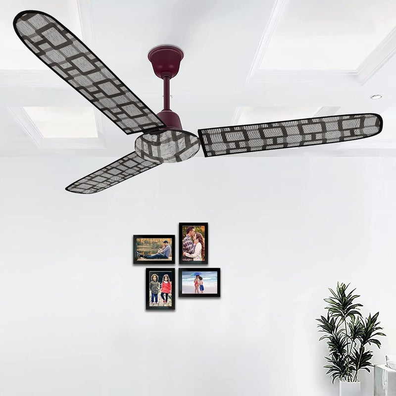 Kuber Industries PVC Square Print Dust Proof Three Blade Ceiling Fan Cover (Grey) 54KM4010 - Image 2