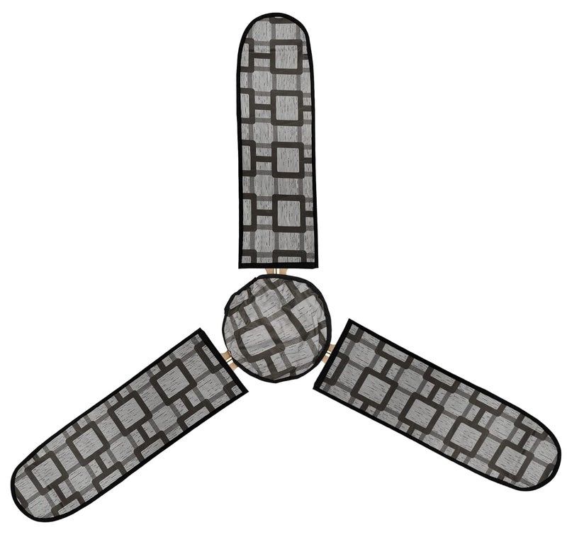 Kuber Industries PVC Square Print Dust Proof Three Blade Ceiling Fan Cover (Grey) 54KM4010 - Image 3