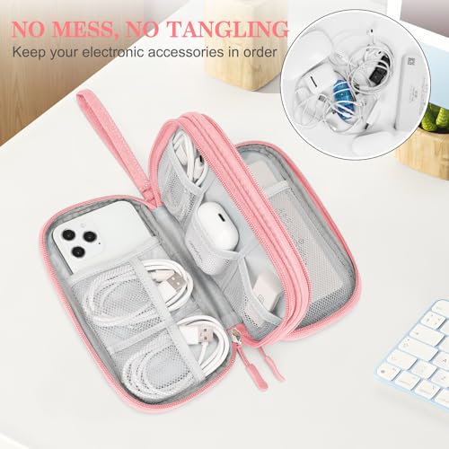 FYY Electronic Organizer, Travel Bag, Pouch, Carry Case Portable Waterproof Double Layers for Cable, Cord, Charger, Phone, Earphone Pink - Image 5