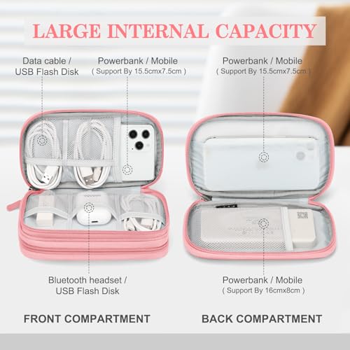 FYY Electronic Organizer, Travel Bag, Pouch, Carry Case Portable Waterproof Double Layers for Cable, Cord, Charger, Phone, Earphone Pink - Image 3