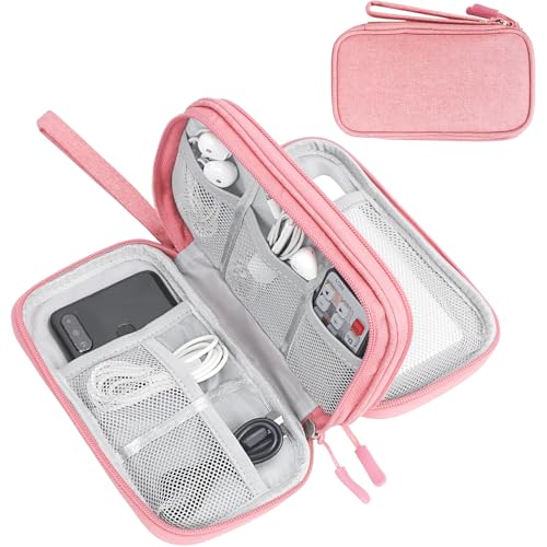 FYY Electronic Organizer, Travel Bag, Pouch, Carry Case Portable Waterproof Double Layers for Cable, Cord, Charger, Phone, Earphone Pink - Image 1