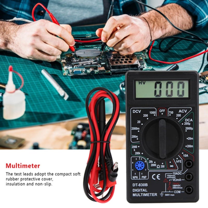 مقياس متعدد رقمي محمول متعدد الوظائف مزود بشاشة LCD طراز DT830B، مخصص لاختبار الإلكترونيات والسيارات. - Image 4
